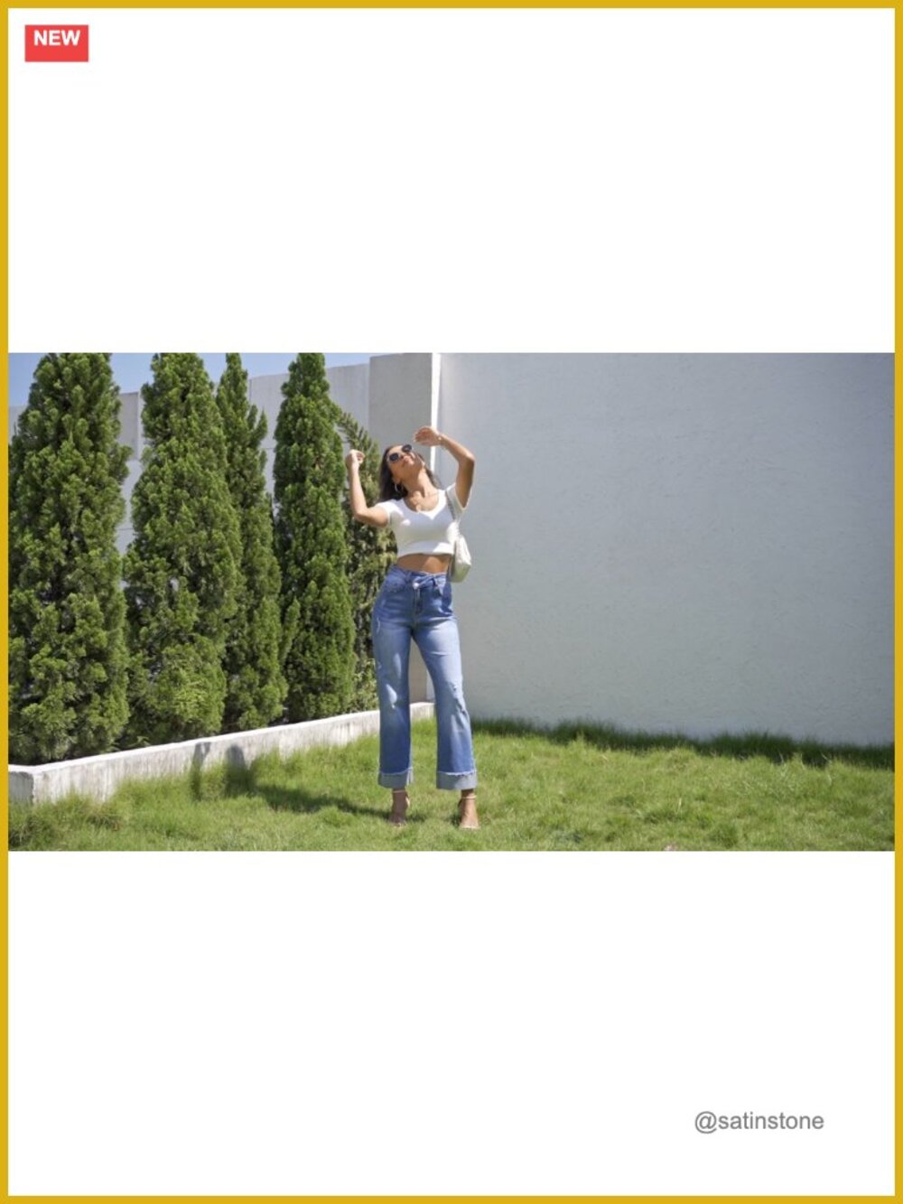 High Waisted Crossover Boyfriend Jeans Distressed Stretchy Denim Pants - Picture 5 of 5